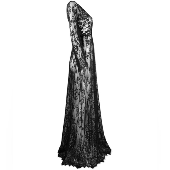 Sexy White Lace Maxi Dress Empire Waist Sheer Full Length Gown Long Lingerie New - Picture 11 of 12